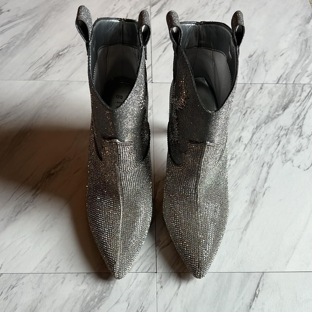 Gianni Bini western rhinestone silver copy point toe heel boot bootie shoe 6 - Picture 2 of 12